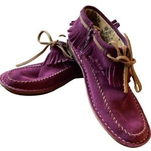 Hush Puppies Plum Fringed Moccasins Ankle Boots Size 6